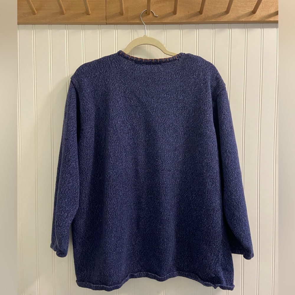 Erica II & Co Vintage 90s Autumn Fall Leaves Knit Sweater Raime Cotton Navy 2X - Picture 6 of 8